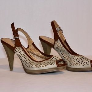 Vintage Laser Cut Slingback Peeptoe Pumps